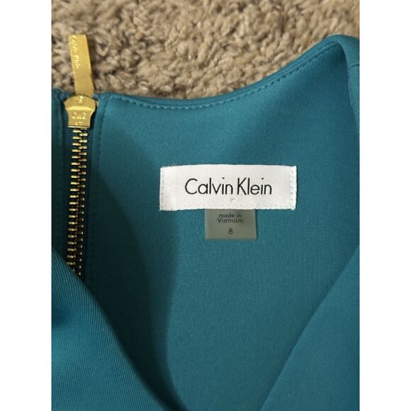 CALVIN KLEIN Green Scuba Sheath Dress Pencil Office Business Classic Career Sz 8 - Picture 4 of 8